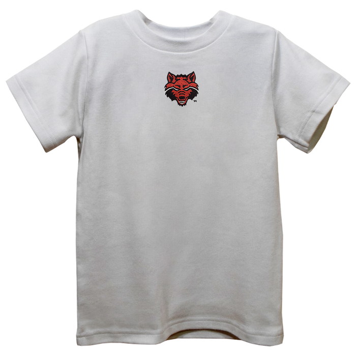 Arkansas State Red Wolves Embroidered White Short Sleeve Boys Tee Shirt