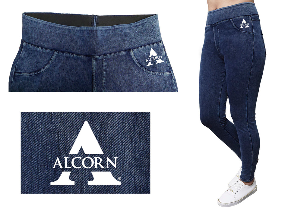 Alcorn State University Braves Vive La Fete Game Day Collegiate Logo on Fake Pocket Women Purple Jeggings