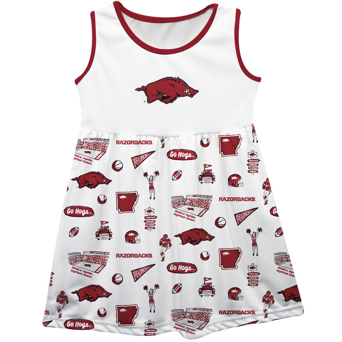 Arkansas Razorbacks Sleeveless Tank Dress Girls White Repeat Print Hand Sketched Vive La Fete Impressions