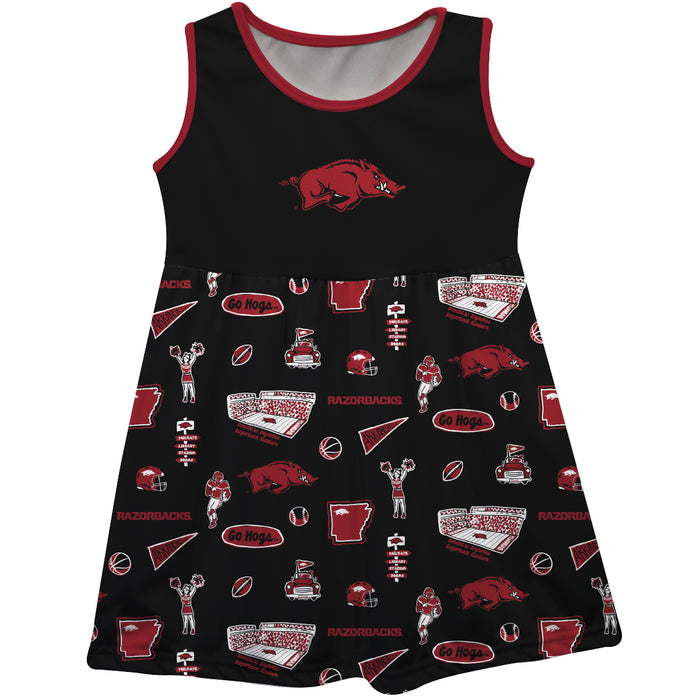 Arkansas Razorbacks Sleeveless Tank Dress Girls Black Repeat Print Hand Sketched Vive La Fete Impressions