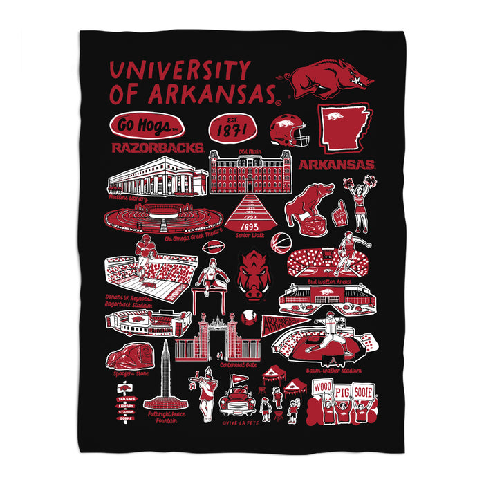 Arkansas Razorbacks Black Hand Sketched Vive La Fete Impressions Artwork Plush Soft Minky Blanket 36 x 48