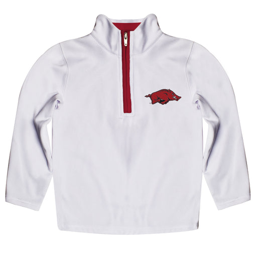 Arkansas Razorbacks Hand Sketched Vive La Fete Impressions Artwork  White Quarter Zip Pullover V1