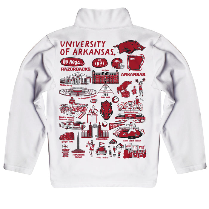 Arkansas Razorbacks Hand Sketched Vive La Fete Impressions Artwork White Boys Quarter Zip Pullover V1