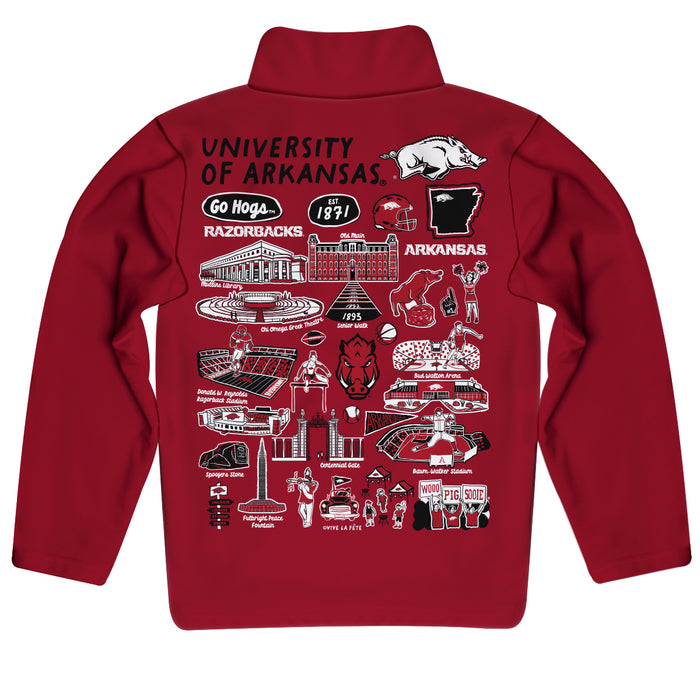 Arkansas Razorbacks Hand Sketched Vive La Fete Impressions Artwork Cardinal Boys Quarter Zip Pullover V1