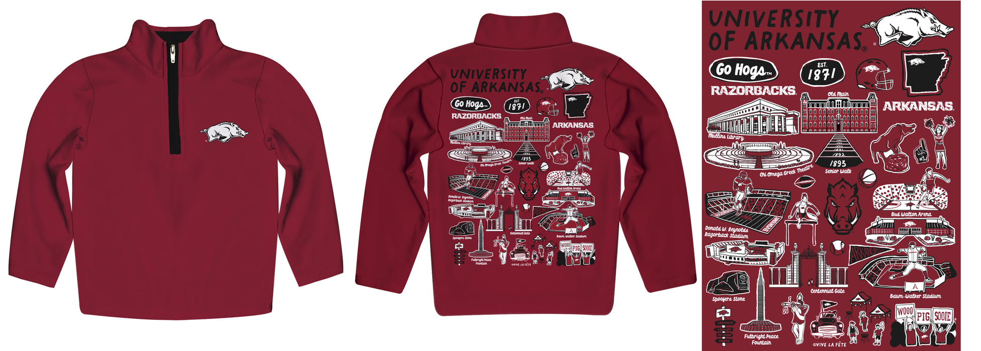 Arkansas Razorbacks Hand Sketched Vive La Fete Impressions Artwork Cardinal Boys Quarter Zip Pullover V1