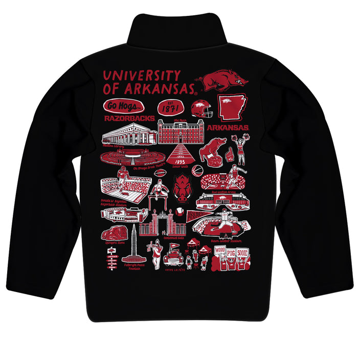 Arkansas Razorbacks Hand Sketched Vive La Fete Impressions Artwork  Black Boys Quarter Zip Pullover V1