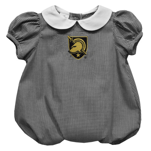 US Military ARMY Black Knights Embroidered Black Gingham Girls Baby Bubble Short Sleeve