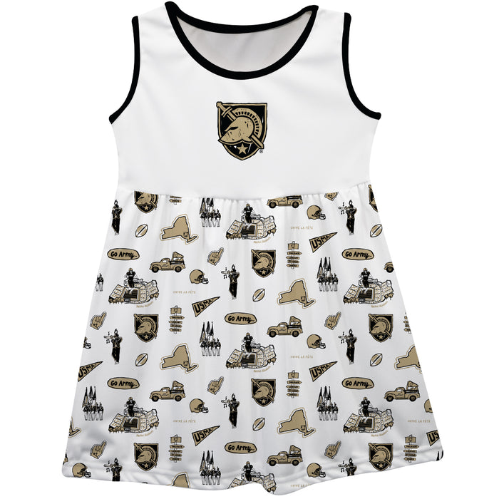 US Military ARMY Black Knights Sleeveless Tank Dress Girls White Repeat Print Hand Sketched Vive La Fete Impressions