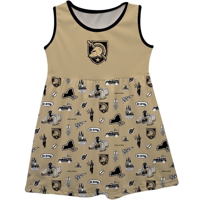 US Military ARMY Black Knights Sleeveless Tank Dress Girls Gold Repeat Print Hand Sketched Vive La Fete Impressions