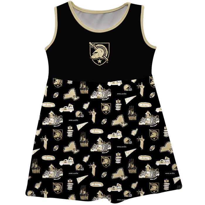 US Military ARMY Black Knights Sleeveless Tank Dress Girls Black Repeat Print Hand Sketched Vive La Fete Impressions