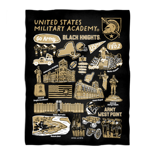 US Military Army Black Knights Black Hand Sketched Vive La Fete Impressions Artwork Plush Soft Minky Blanket 36 x 48