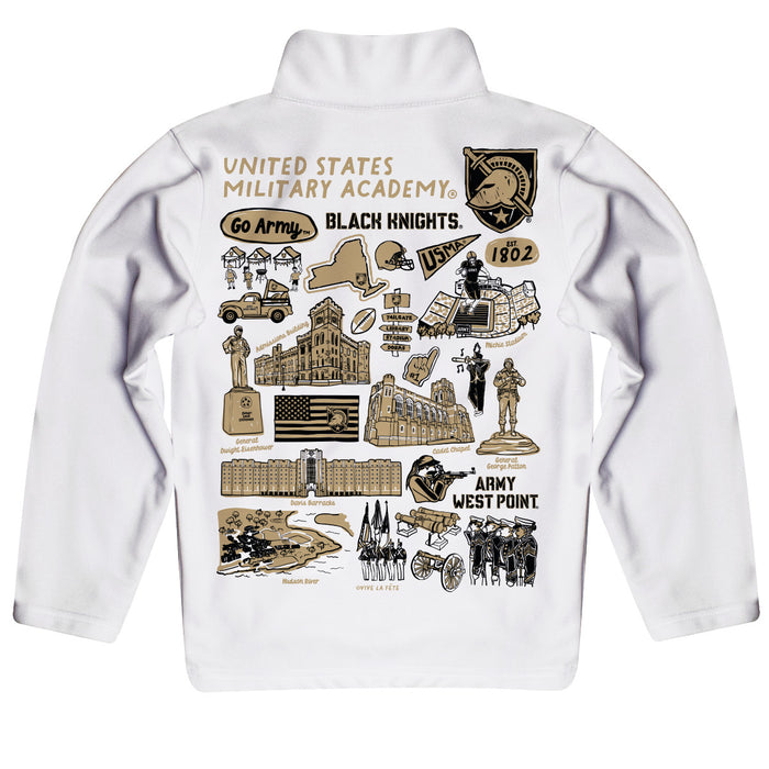 US Military ARMY Black Knights Hand Sketched Vive La Fete Impressions Artwork White Black Quarter Zip Pullover V1