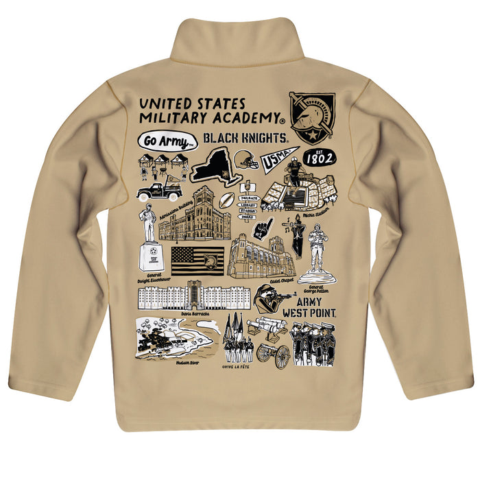 US Military ARMY Black Knights Hand Sketched Vive La Fete Impressions Artwork Gold Black Quarter Zip Pullover V1