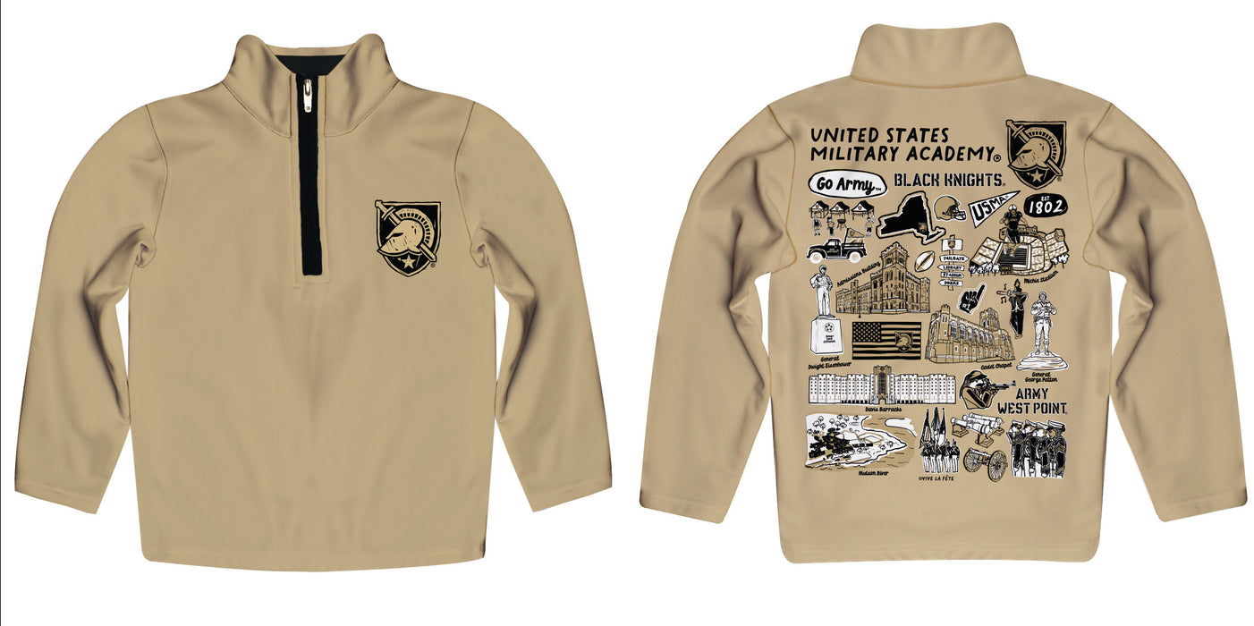 US Military ARMY Black Knights Hand Sketched Vive La Fete Impressions Artwork Gold Black Quarter Zip Pullover V1