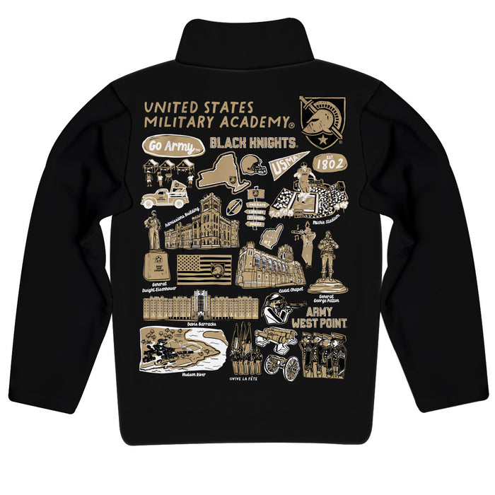 US Military ARMY Black Knights Hand Sketched Vive La Fete Impressions Artwork Black BoysQuarter Zip Pullover V1