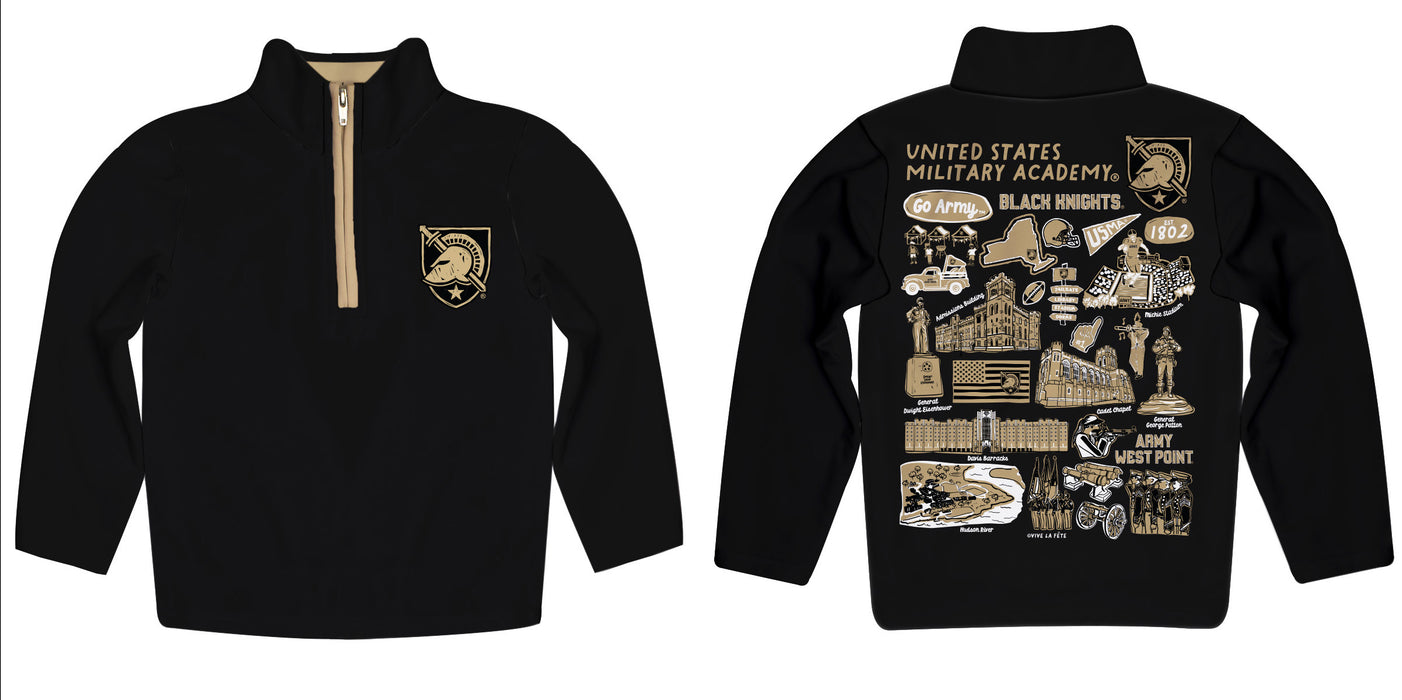 US Military ARMY Black Knights Hand Sketched Vive La Fete Impressions Artwork Black BoysQuarter Zip Pullover V1