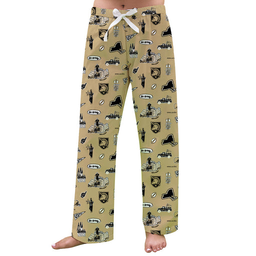 US Military ARMY Black Knights Repeat Print Hand Sketched Vive La Fete Impressions Artwork Womens  Gold  Lounge Pants