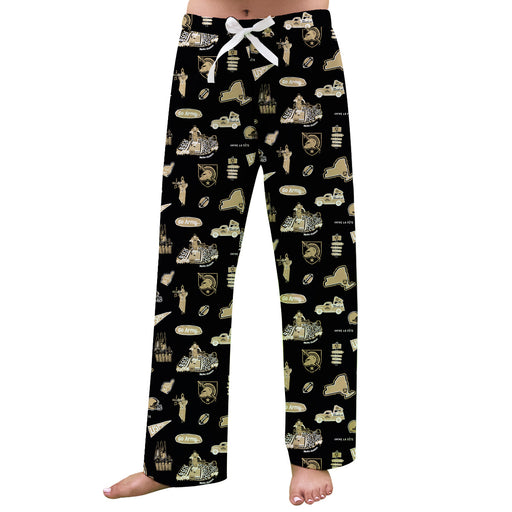 US Military ARMY Black Knights Repeat Print Hand Sketched Vive La Fete Impressions Artwork Womens  Black  Lounge Pants