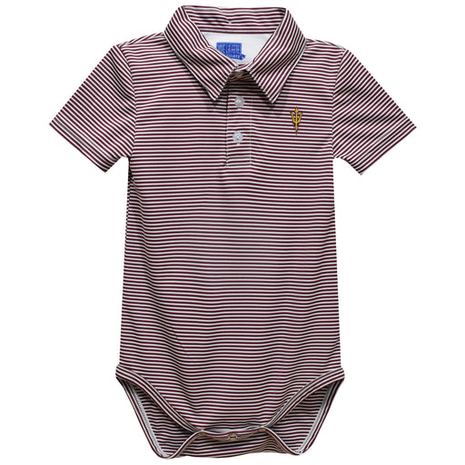 Arizona State Embroidered Maroon Stripe Knit Boys Polo Bodysuit