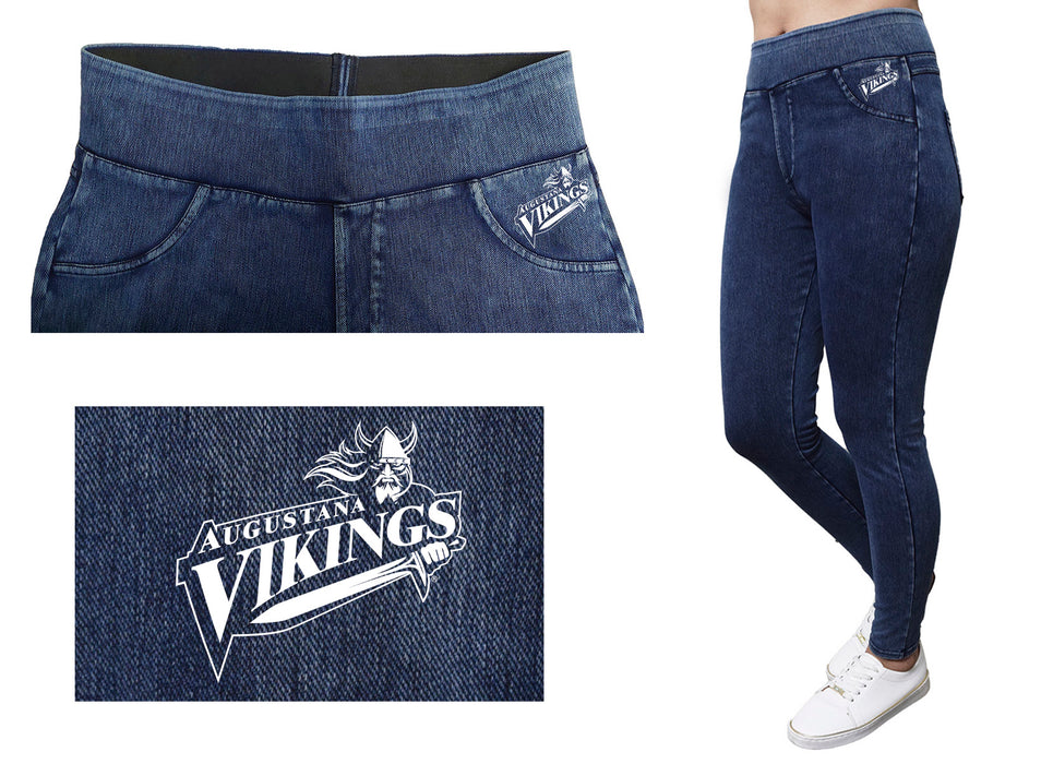 Augustana University Vikings AU Vive La Fete Game Day Collegiate Logo on Fake Pocket Women Blue Jeggings