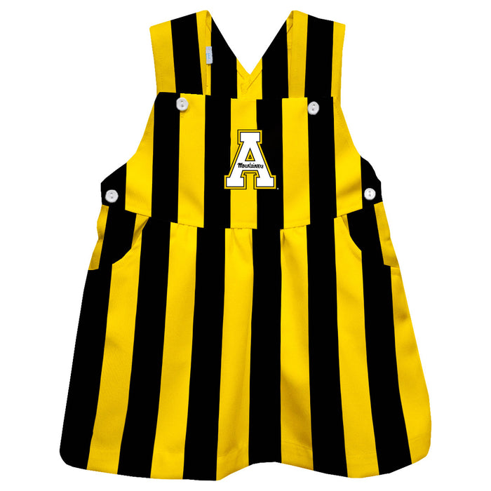 Appalachian State Mountaineers Vive La Fete Yellow And Black Stripes Logo Girls Overall Dress Team Bibs