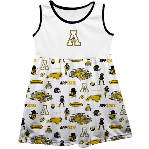 Appalachian State Mountaineers Sleeveless Tank Dress Girls White Repeat Print Hand Sketched Vive La Fete Impressions