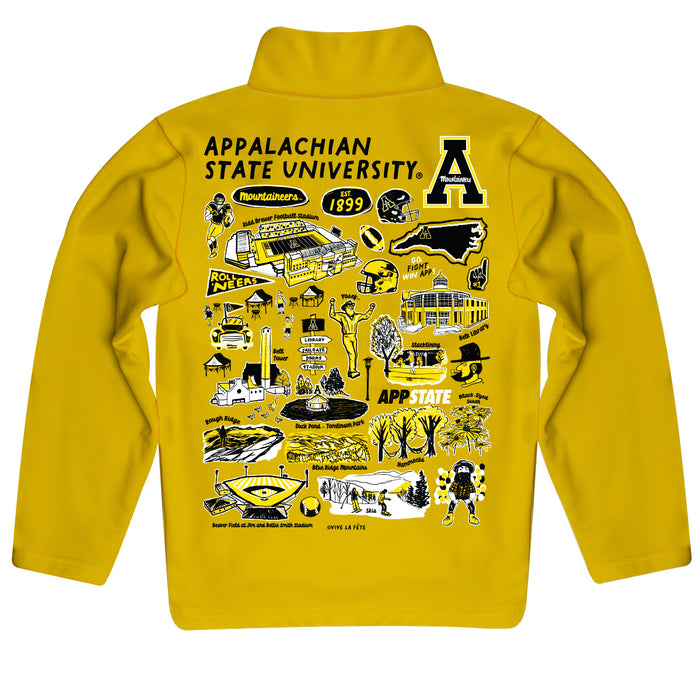 Appalachian State Mountaineers Hand Sketched Vive La Fete Impressions Artwork Gold Boys Quarter Zip Pullover V1