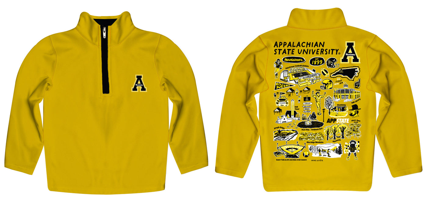 Appalachian State Mountaineers Hand Sketched Vive La Fete Impressions Artwork Gold Boys Quarter Zip Pullover V1