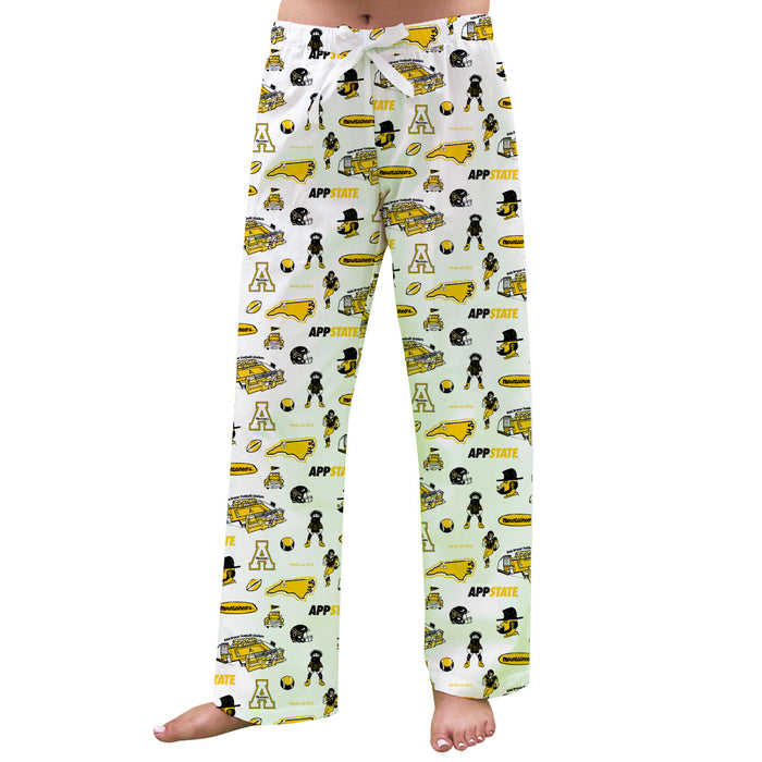 Appalachian State Mountaineers Repeat Print Hand Sketched Vive La Fete Impressions Artwork Womens  White  Lounge Pants