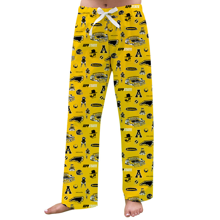 Appalachian State Mountaineers Repeat Print Hand Sketched Vive La Fete Impressions Artwork Womens  Gold  Lounge Pants