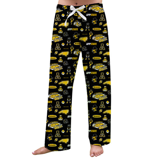 Appalachian State Mountaineers Repeat Print Hand Sketched Vive La Fete Impressions Artwork Womens  Black  Lounge Pants