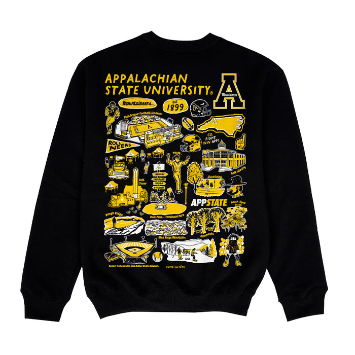 Appalachian State Mountaineers Hand Sketched Impressions Artwork Black Crewneck Sweatshirt for Women