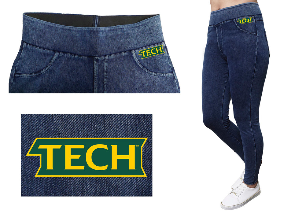 Arkansas Tech Jerry the Bulldog ATU Vive La Fete Game Day Collegiate Logo on Fake Pocket Women Green Jeggings