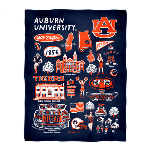 Auburn University Tigers Navy Hand Sketched Vive La Fete Impressions Artwork Plush Soft Minky Blanket 36 x 48