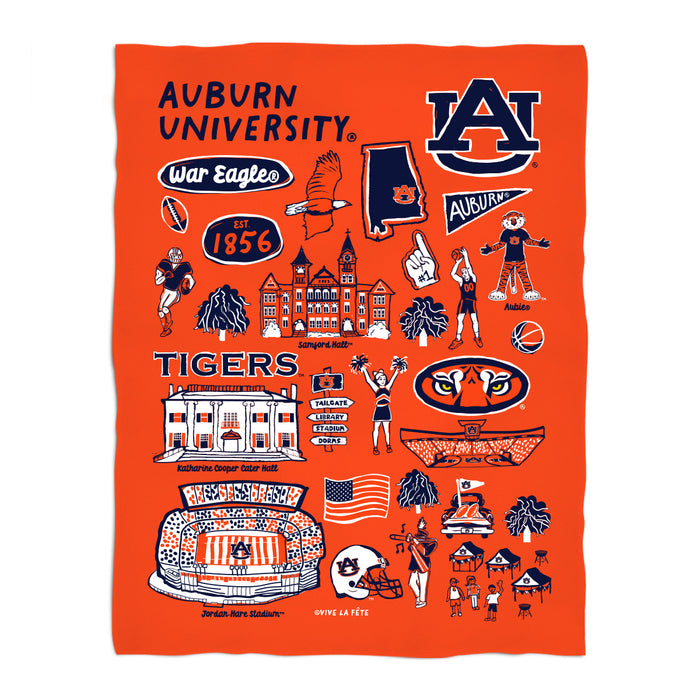 Auburn University Tigers Orange Hand Sketched Vive La Fete Impressions Artwork Plush Soft Minky Blanket 36 x 48