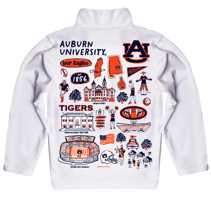 Auburn University Tigers Hand Sketched Vive La Fete Impressions Artwork White Boys Quarter Zip Pullover V1