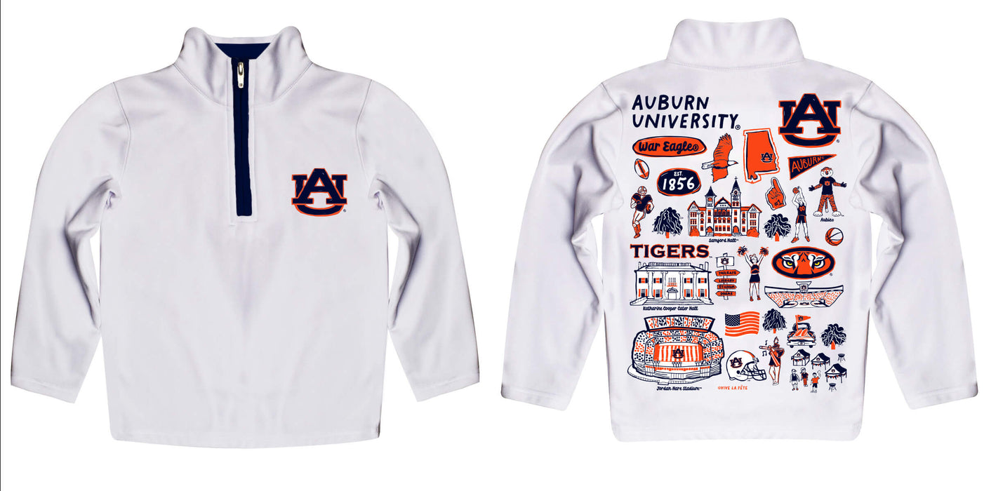 Auburn University Tigers Hand Sketched Vive La Fete Impressions Artwork White Boys Quarter Zip Pullover V1