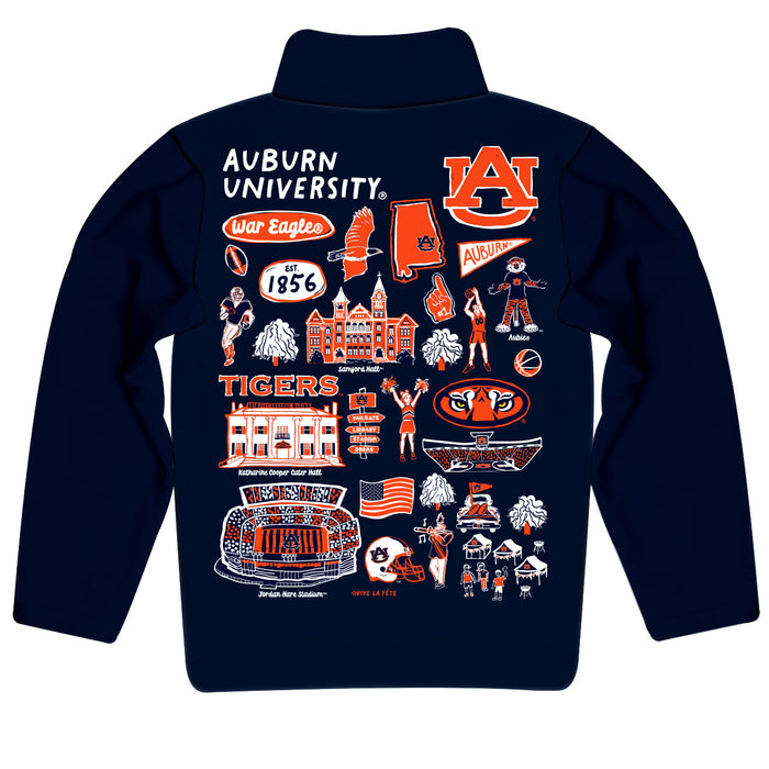 Auburn University Tigers Hand Sketched Vive La Fete Impressions Artwork Navy Boys Quarter Zip Pullover V1