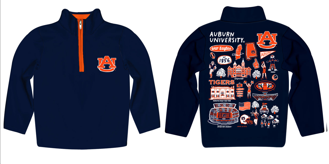 Auburn University Tigers Hand Sketched Vive La Fete Impressions Artwork Navy Boys Quarter Zip Pullover V1