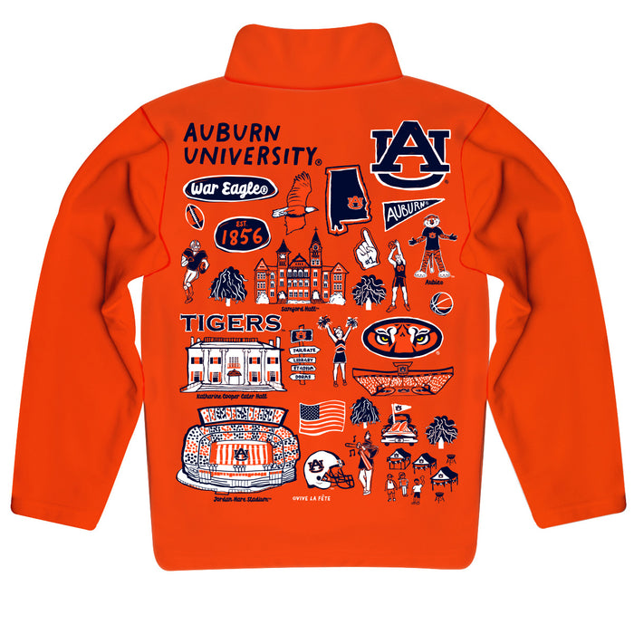 Auburn University Tigers Hand Sketched Vive La Fete Impressions Artwork Orange Boys Quarter Zip Pullover V1