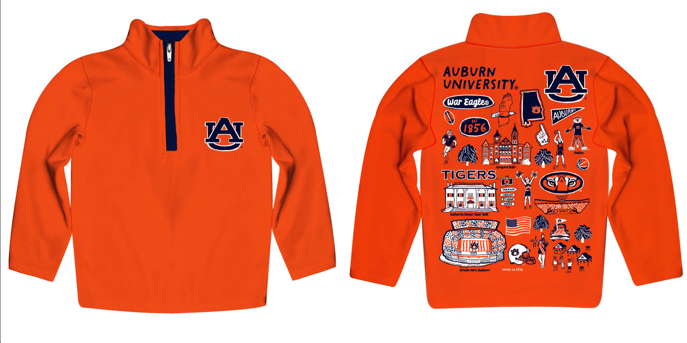 Auburn University Tigers Hand Sketched Vive La Fete Impressions Artwork Orange Boys Quarter Zip Pullover V1