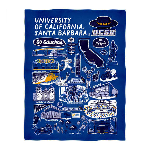 UC Santa Barbara Gauchos UCSB Blue Hand Sketched Vive La Fete Impressions Artwork Plush Soft Minky Blanket 36 x 48