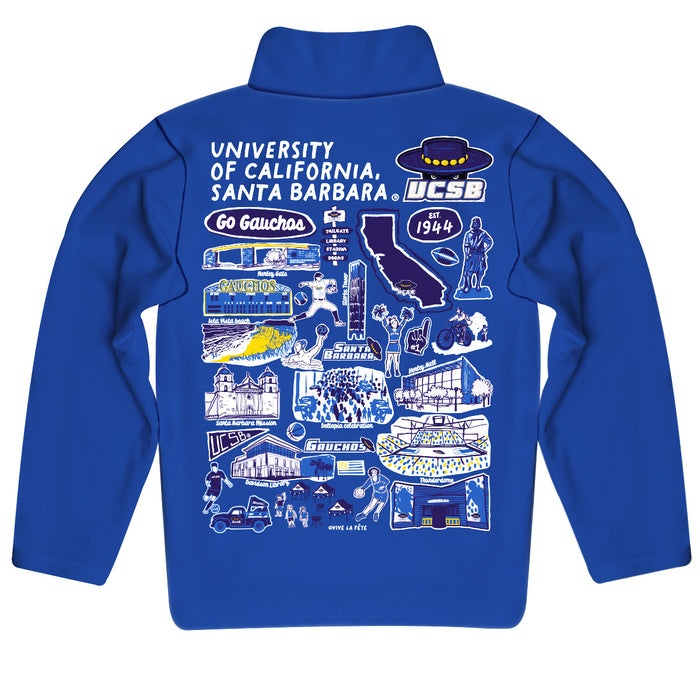 UC Santa Barbara Gauchos UCSB Hand Sketched Vive La Fete Impressions Artwork Blue Boys Quarter Zip Pullover V1