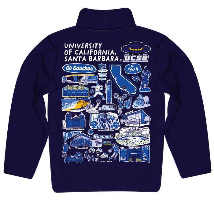 UC Santa Barbara Gauchos UCSB Hand Sketched Vive La Fete Impressions Artwork Purple Boys Quarter Zip Pullover V1