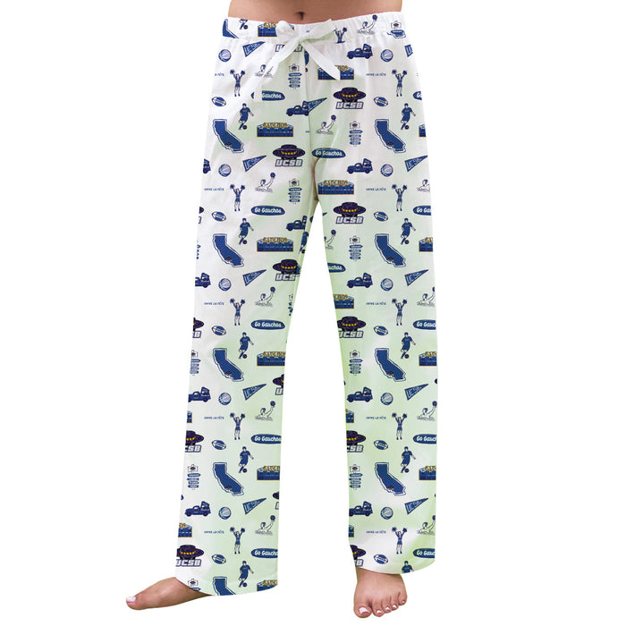 UC Santa Barbara Gauchos UCSB Repeat Print Hand Sketched Vive La Fete Impressions Artwork Womens  White  Lounge Pants