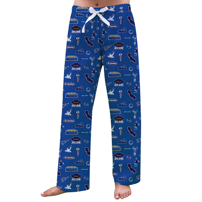 UC Santa Barbara Gauchos UCSB Repeat Print Hand Sketched Vive La Fete Impressions Artwork Womens  Blue  Lounge Pants