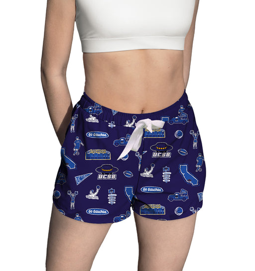 UC Santa Barbara Gauchos UCSB Repeat Print Hand Sketched Vive La Fete Impressions Artwork Womens Purple Lounge Shorts