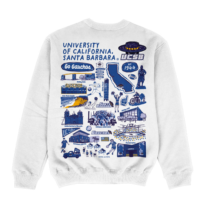 UC Santa Barbara Gauchos UCSB Hand Sketched Impressions Artwork White Crewneck Sweatshirt for Women