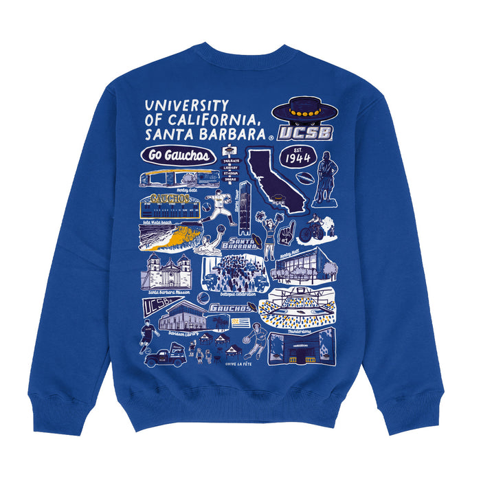 UC Santa Barbara Gauchos UCSB Hand Sketched Impressions Artwork Blue Crewneck Sweatshirt for Women