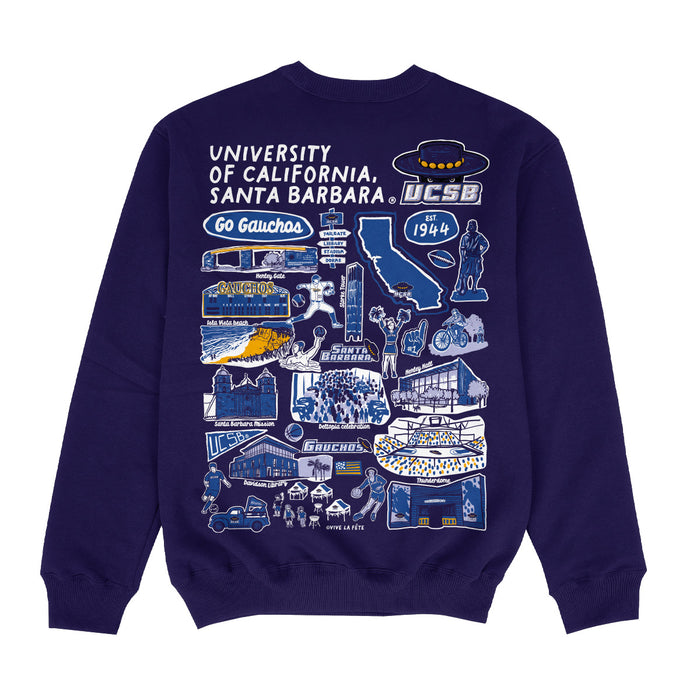 UC Santa Barbara Gauchos UCSB Hand Sketched Impressions Artwork Purple Crewneck Sweatshirt for Women